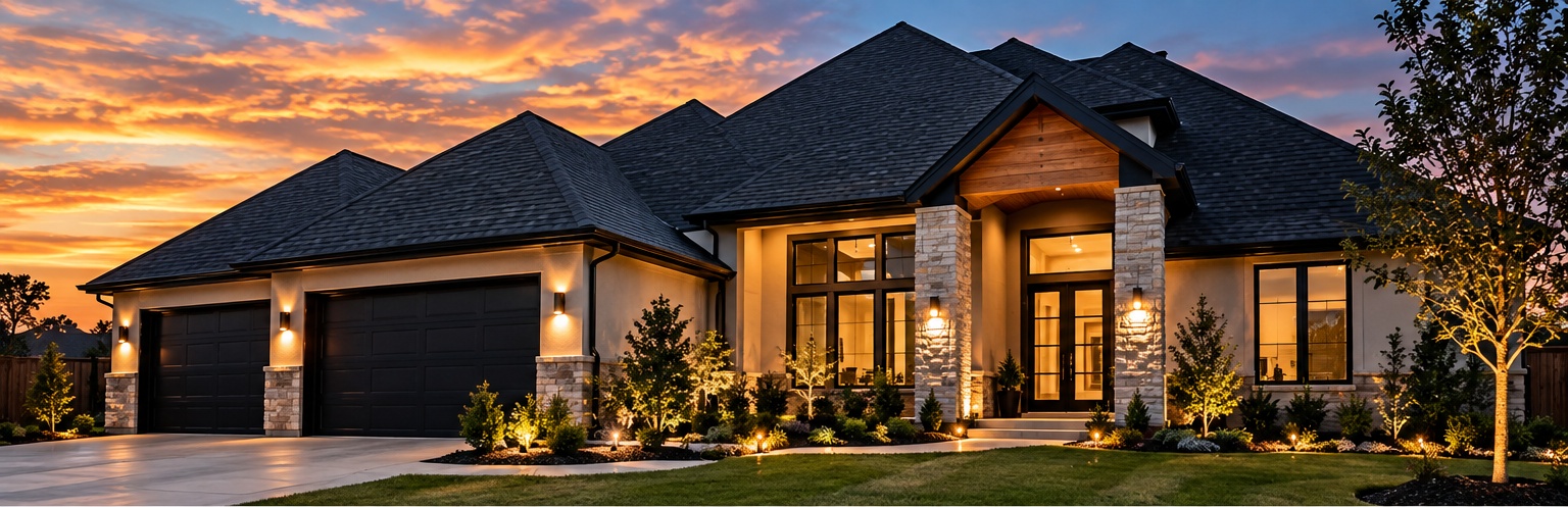 A modern home and shingle roof from the Apex Roofing concept